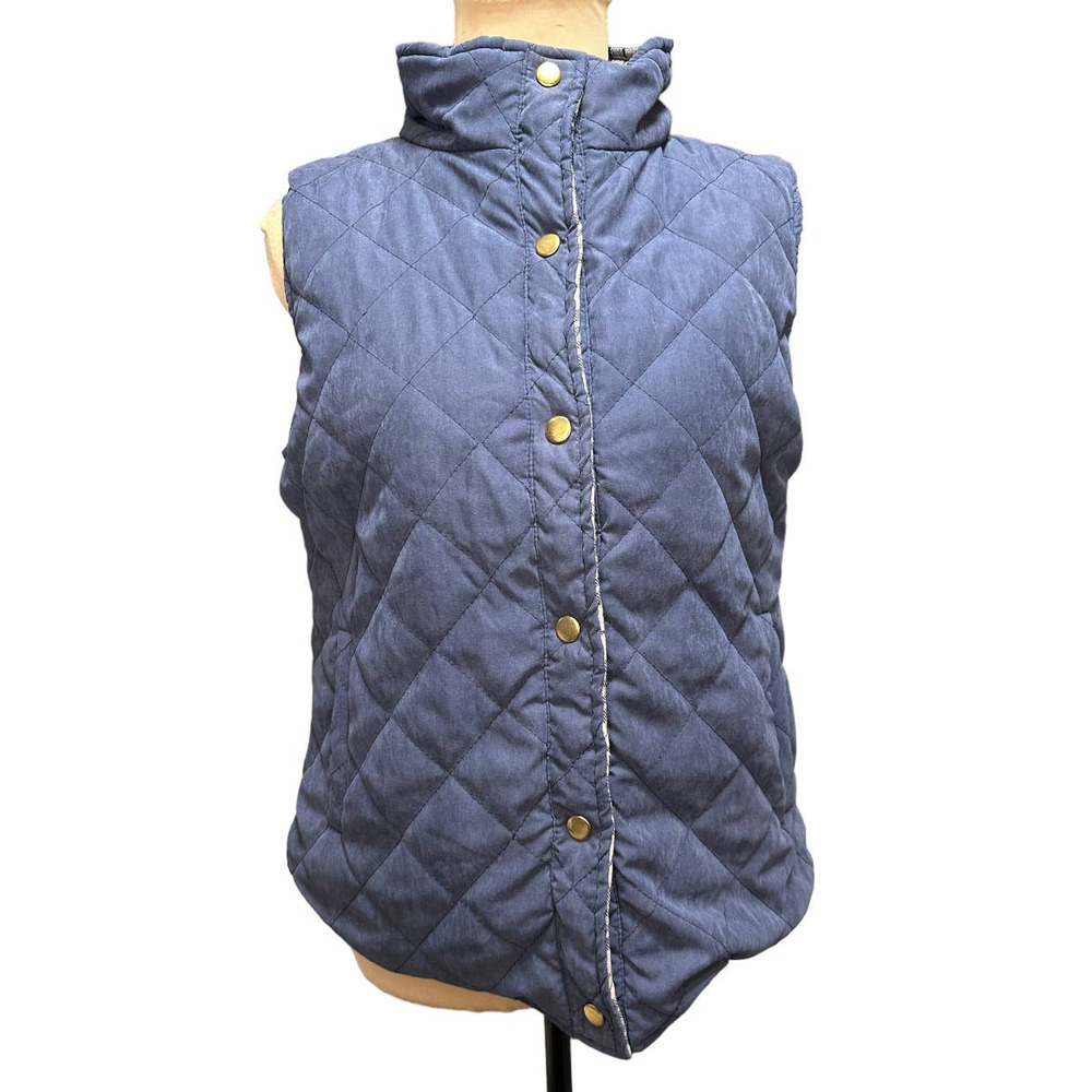 Jen & Co. Blue Reservable Quilted Snap Front Vest Size M